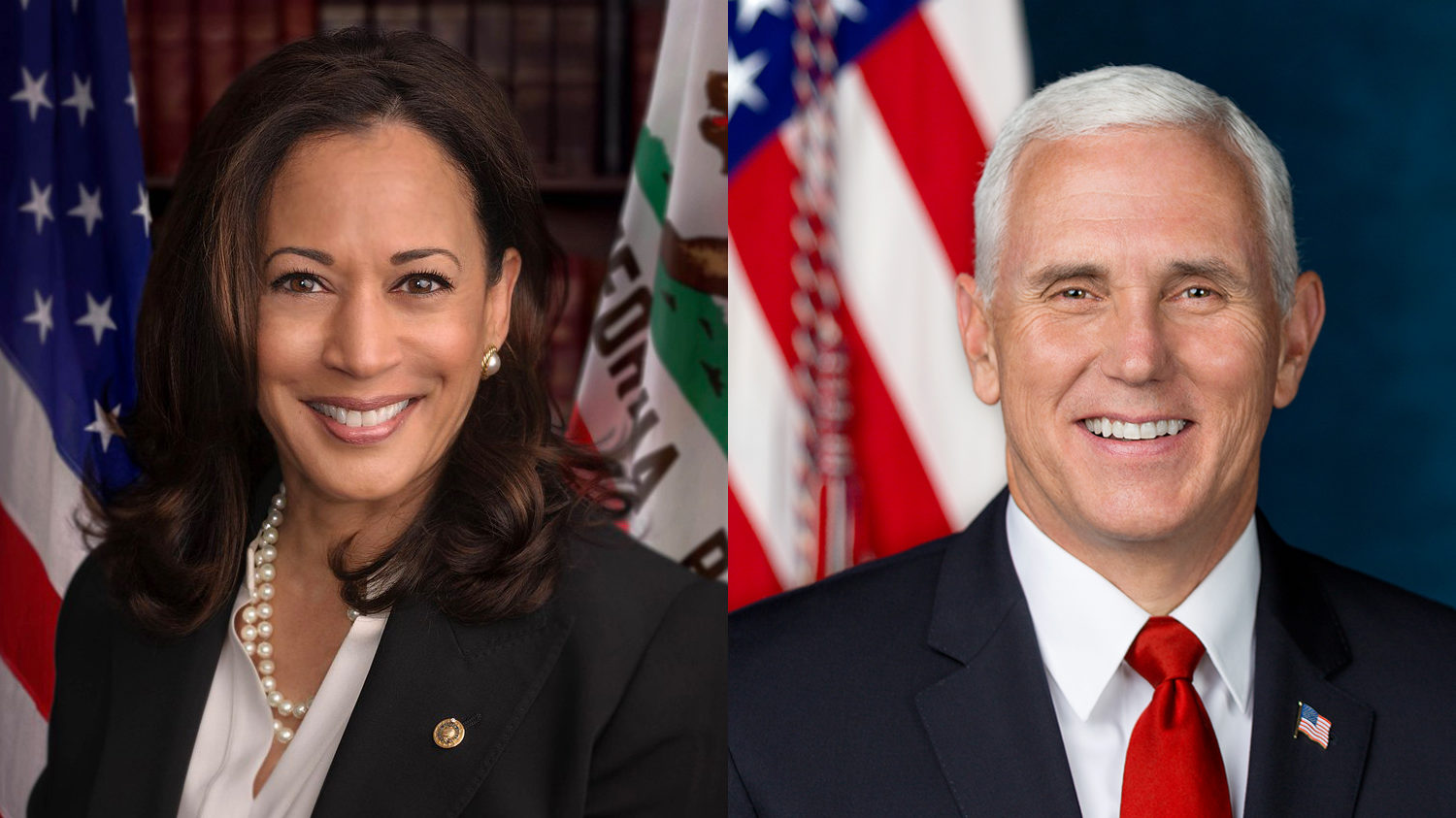 Kamala Harris e Mike Pence, candidatos a vice-presidência dos EUA (Montagem: Wikimedia Commons)