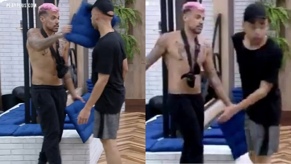 Internautas pedem a expulsão de Lipe Ribeiro após almofadada em Lucas Selfie (Reprodução: PlayPlus)