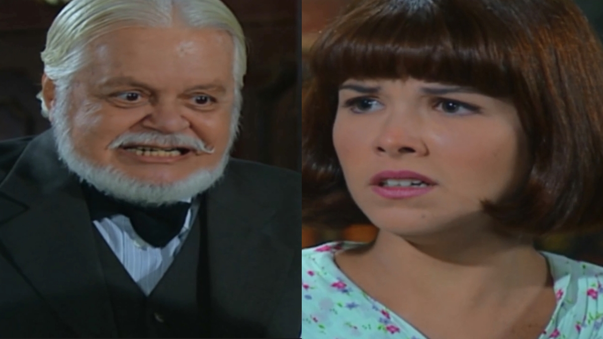 Celina é pega por Conde Klaus desmanchando o tecido da promessa (Reprodução: TV Globo)