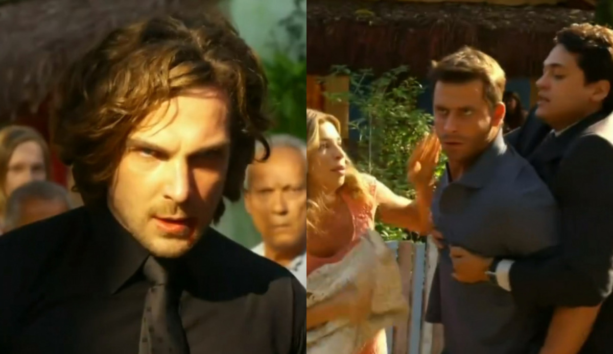 Alberto (Igor Rickli), Ester (Grazi Massafera), Cassiano (Henri Castelli) e Hélio (Rapahel Vianna) de Flor do Caribe