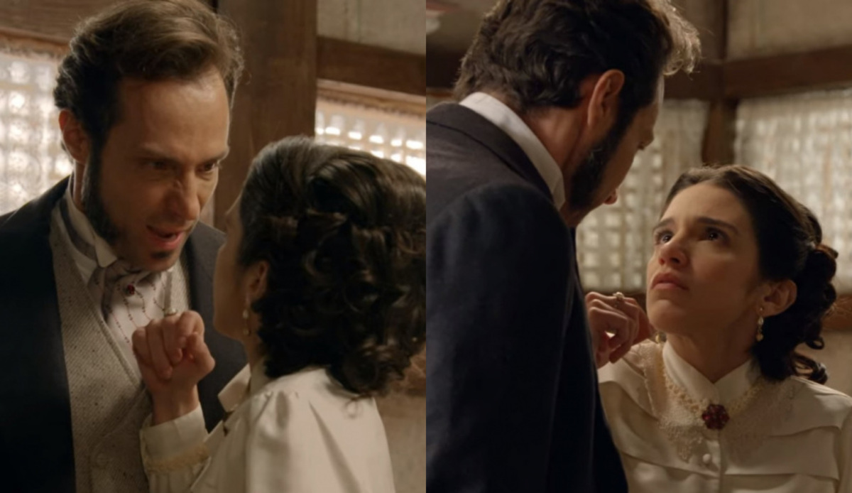 Almeida (Fernando Pavão) e Teresa (Roberta Gualda) de Escrava Mãe