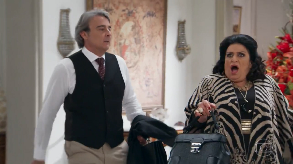 Aparício (Alexandre Borges) e Teodora (Grace Gianoukas) em Haja Coração