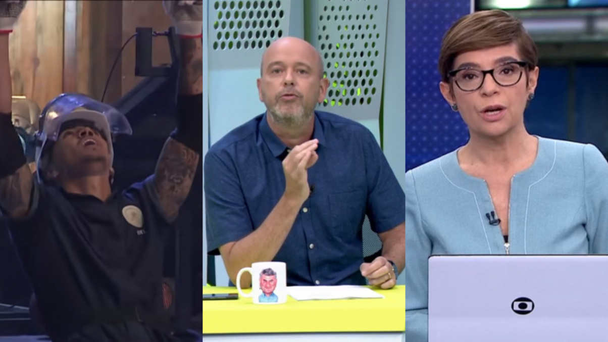 Biel em A Fazenda, Alex Escobar no Segue o Jogo e Renata Lo Prete no Jornal da Globo