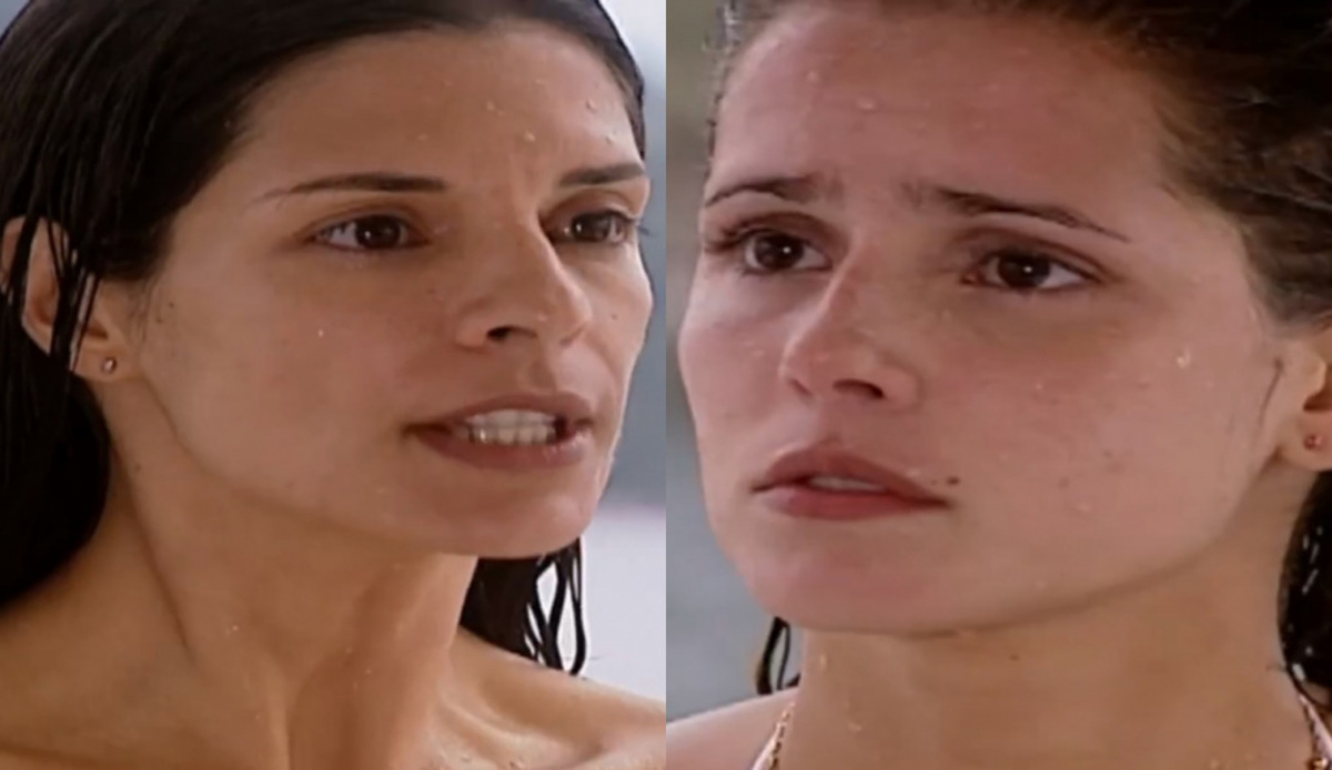 Cíntia (Helena Ranaldi) e Íris (Deborah Secco) de Laços de Família