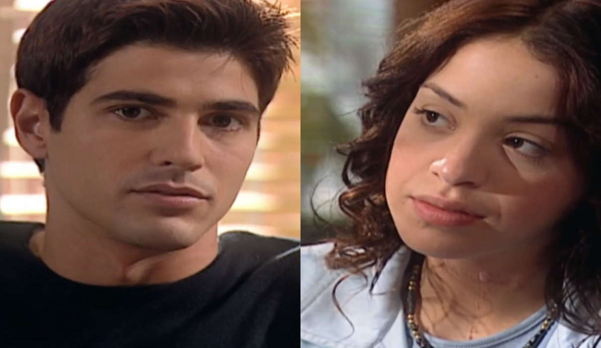 Edu (Reynaldo Gianecchini) e Estela (Júlia Almeida) de Laços de Família