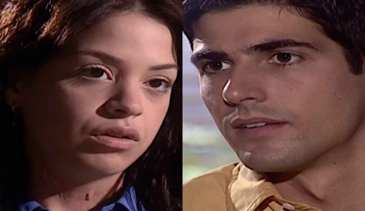 Estela (Júlia Almeida) e Edu (Reynaldo Gianecchini) de Laços de Família