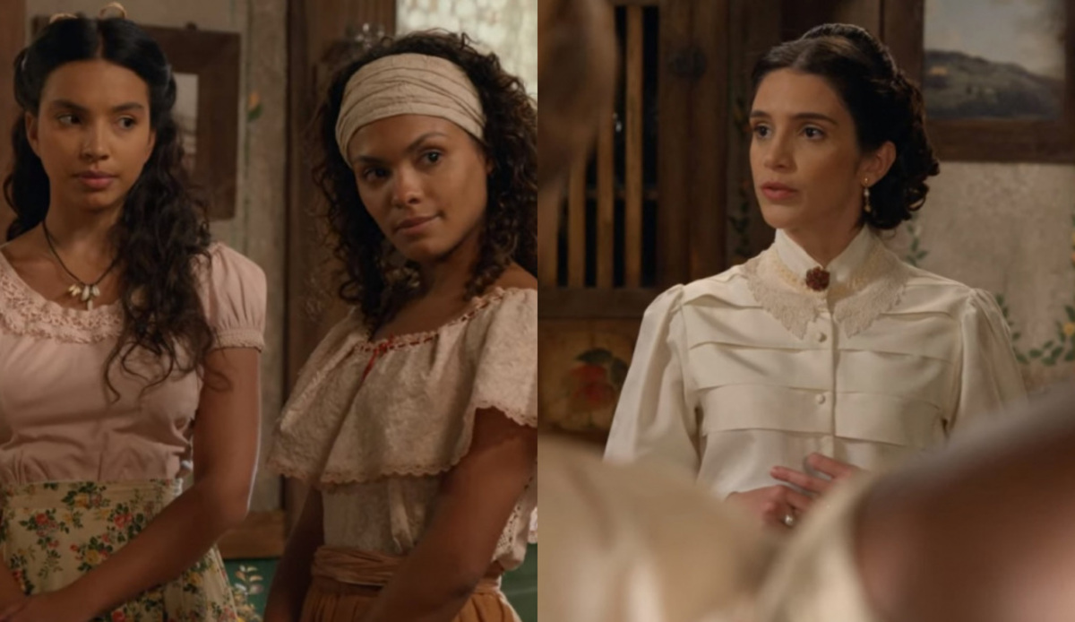 Juliana (Gabriela Moreyra), Esméria (Lidi Lisboa) e Teresa (Roberta Gualda) de Escrava Mãe