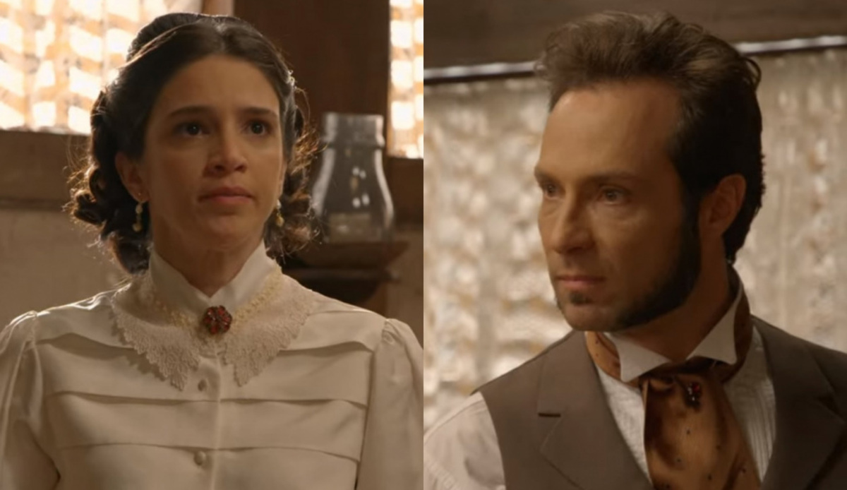 Teresa (Roberta Gualda) e Almeida (Fernando Pavão) de Escrava Mãe