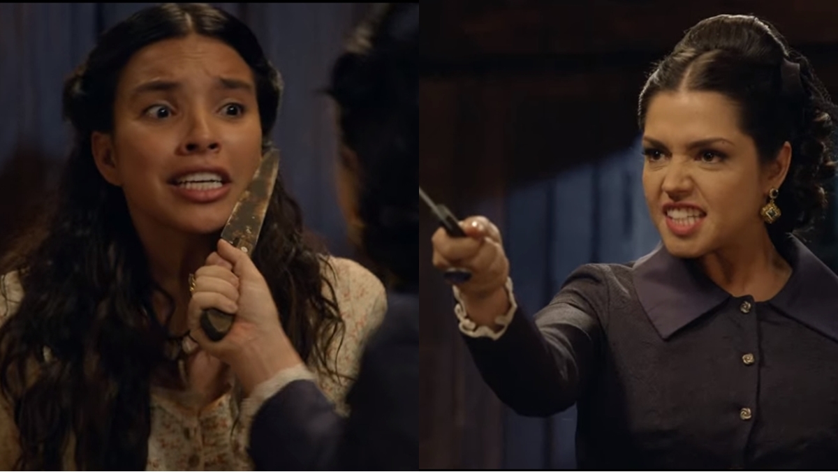 Maria Isabel ameaça desfigurar o rosto de Juliana (Reprodução: Record TV)