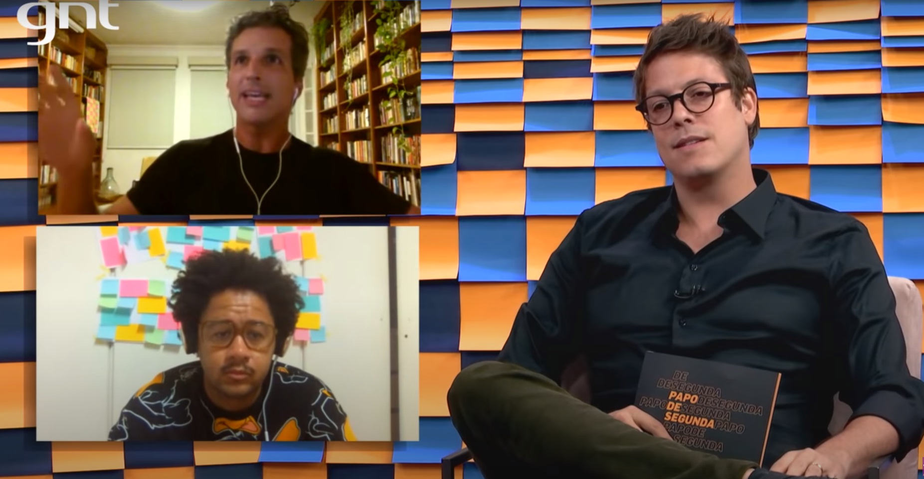 Francisco Bosco, Emicida e Fabio Porchat no Papo de Segunda