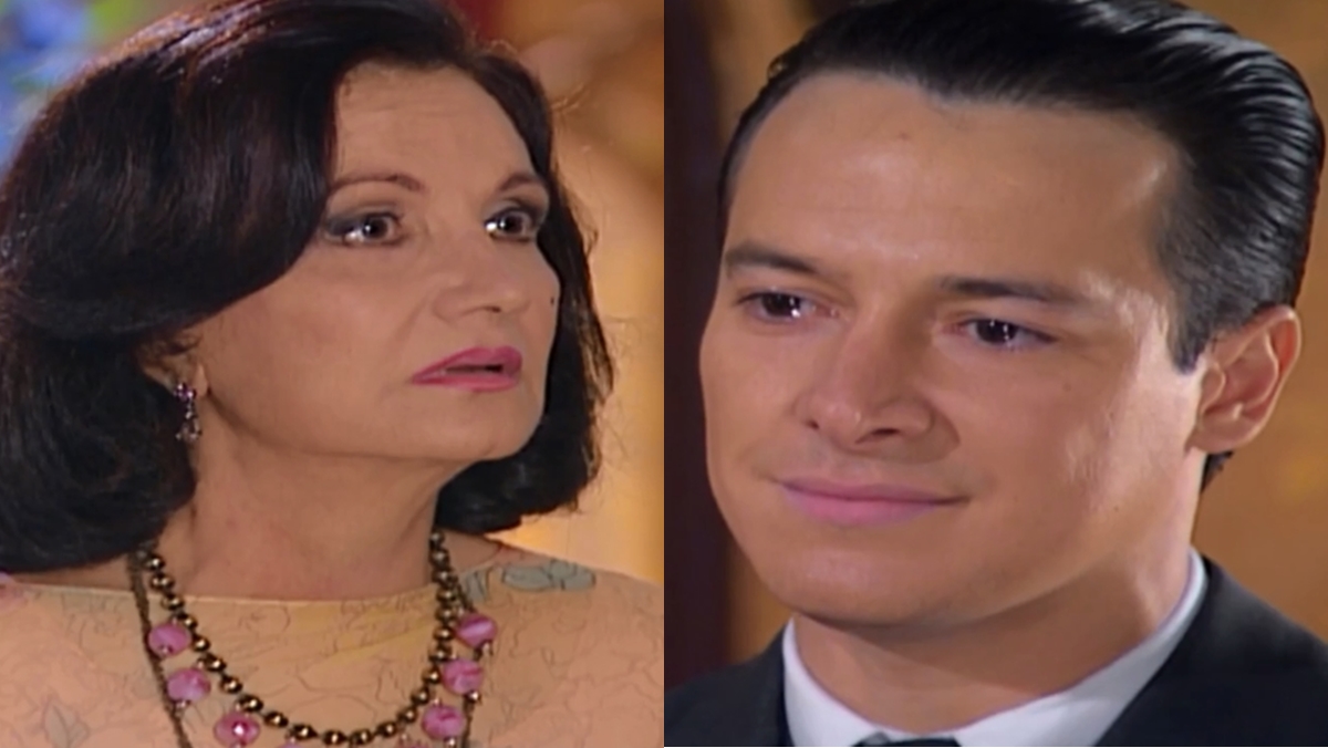 Margot (Rosamaria Murtinho) e Guilherme (Rodrigo Faro) em Chocolate com Pimenta
