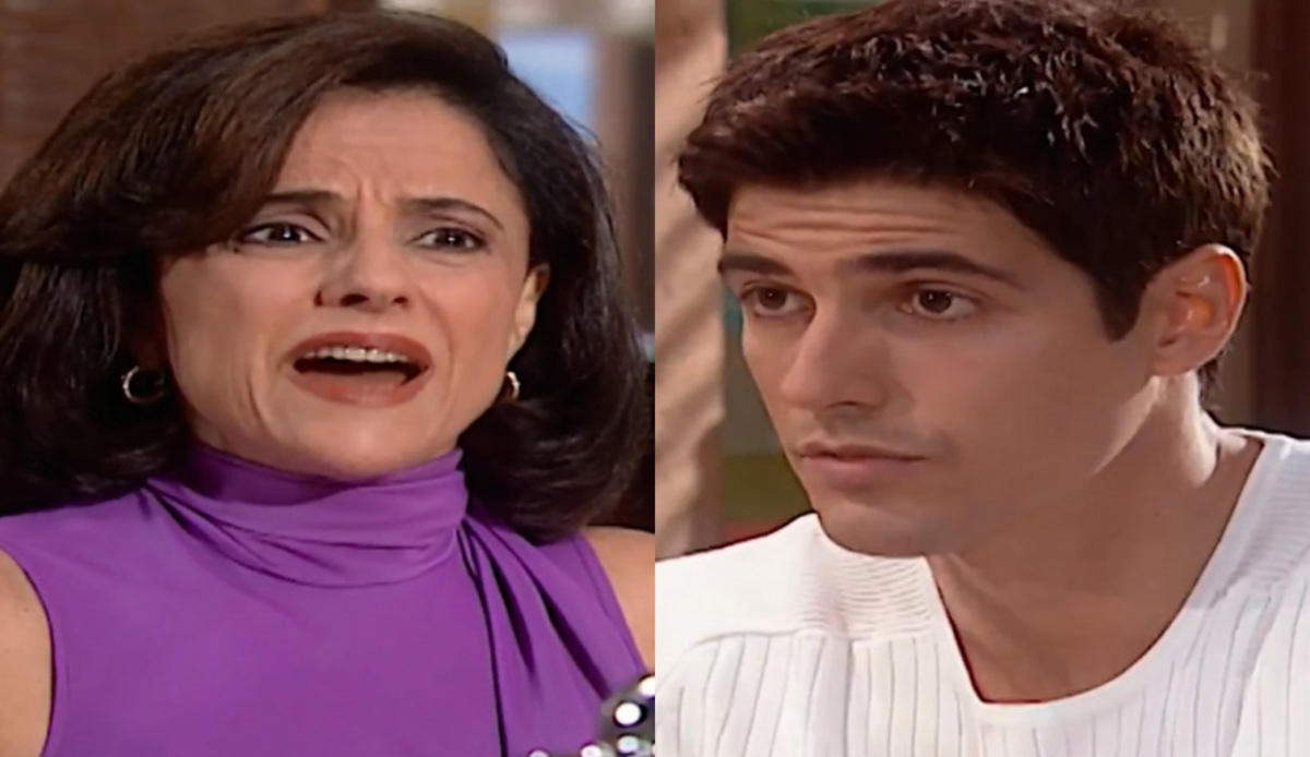 Alma (Marieta Severo) e Edu (Reynaldo Gianecchini) de Laços de Família