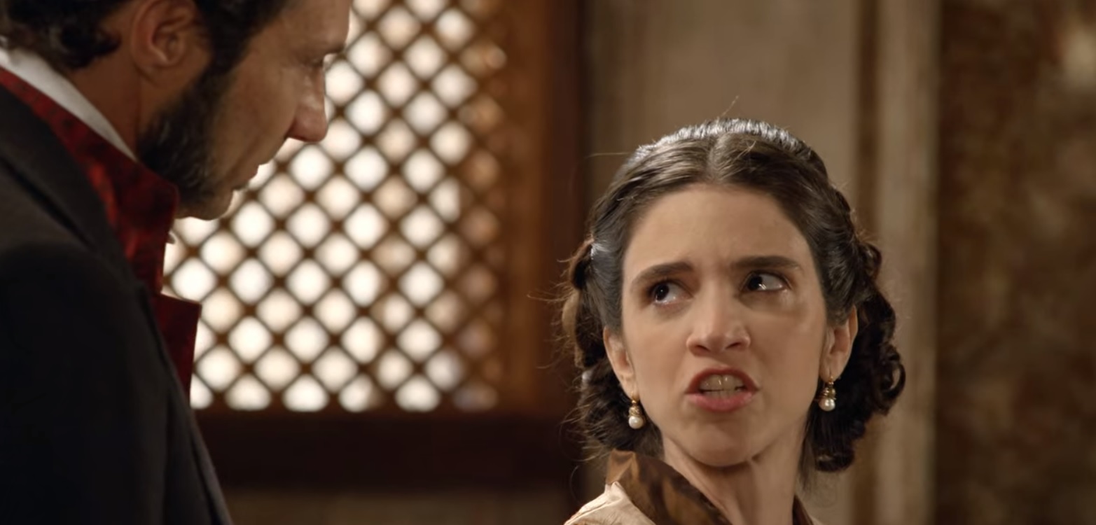 Almeida (Fernando Almeida) e Teresa (Roberta Gualda) de Escrava Mãe