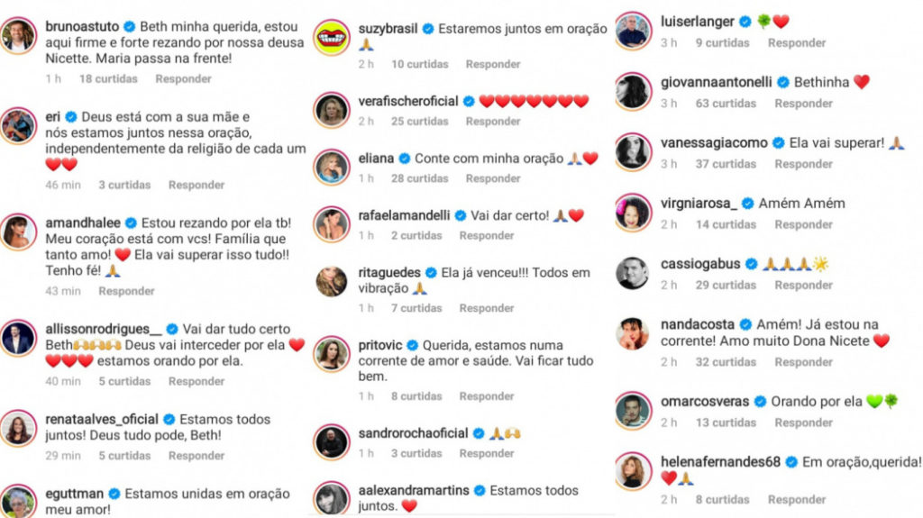 Artistas mandam mensagens positivas para Nicette Bruno