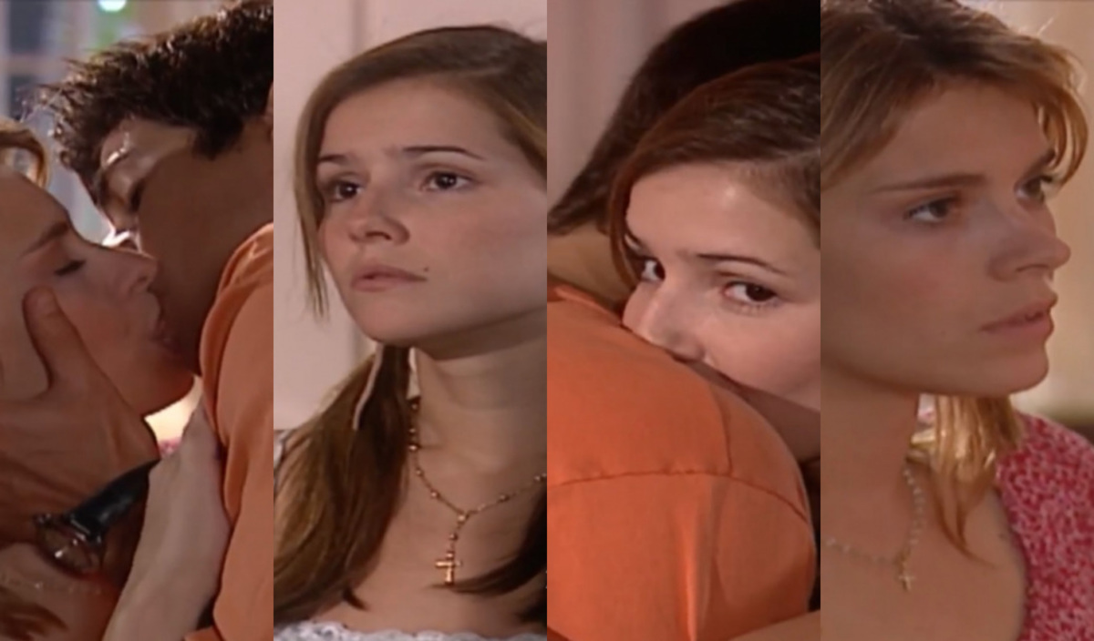 Camila (Carolina Dieckmann), Edu (Reynaldo Gianecchini) e Íris (Deborah Secco) de Laços de Família