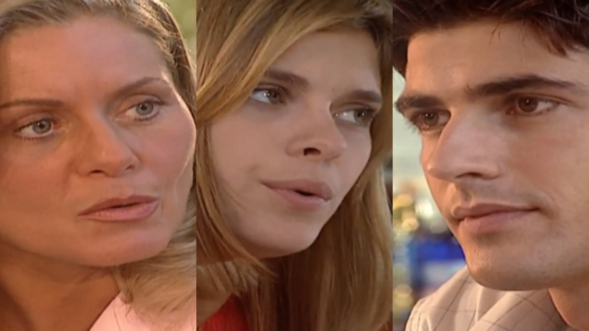 Helena (Vera Fischer), Camila (Carolina Dieckmann) e Edu (Reynaldo Gianecchini) de Laços de Família