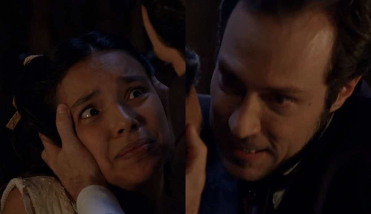 Juliana (Gabriela Moreyra) e Almeida (Fernando Pavão) de Escrava Mãe