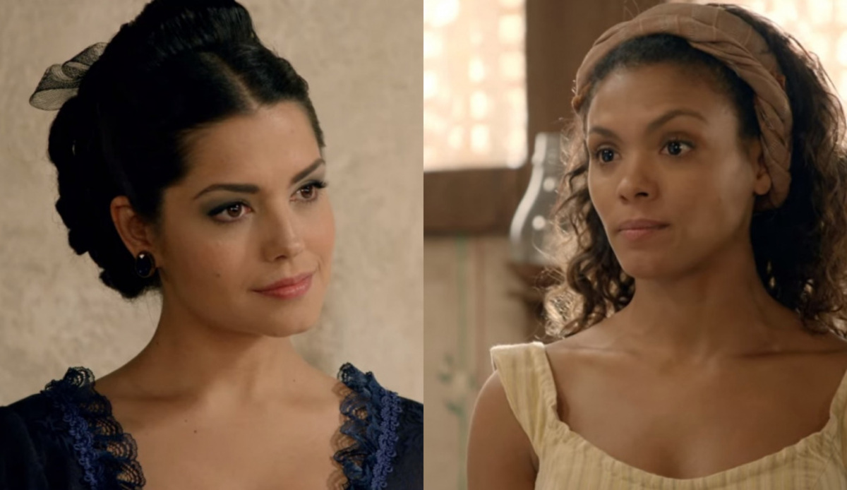 Maria Isabel (Thaís Fersoza) e Esméria (Lidi Lisboa) de Escrava Mãe