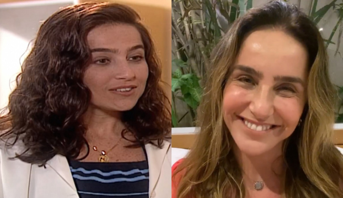 Monique Curi como Antônia de Laços de Família e atualmente