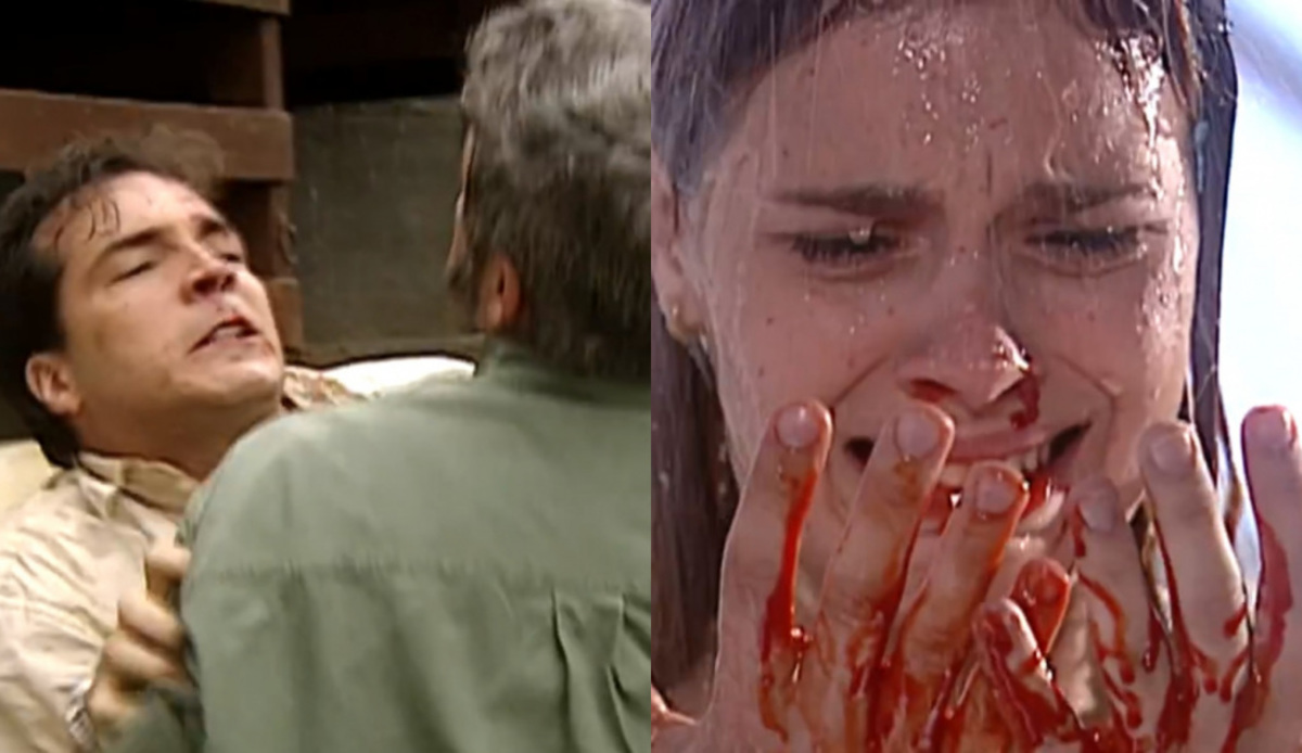 Alex (Daniel Boaventura), Pedro (José Mayer) e Camila (Carolina Dieckmann) de Laços de Família