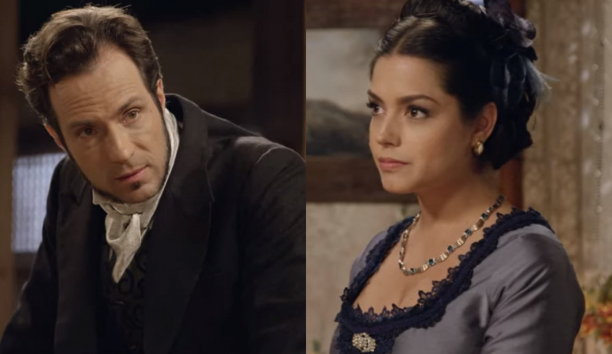 Almeida (Fernando Pavão) e Maria Isabel (Thaís Fersoza) de Escrava Mãe