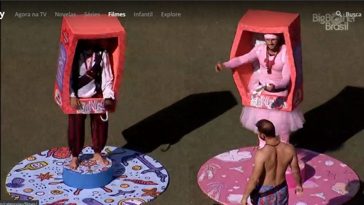 Arthur e Bio fantasiados para o monstro no BBB 21