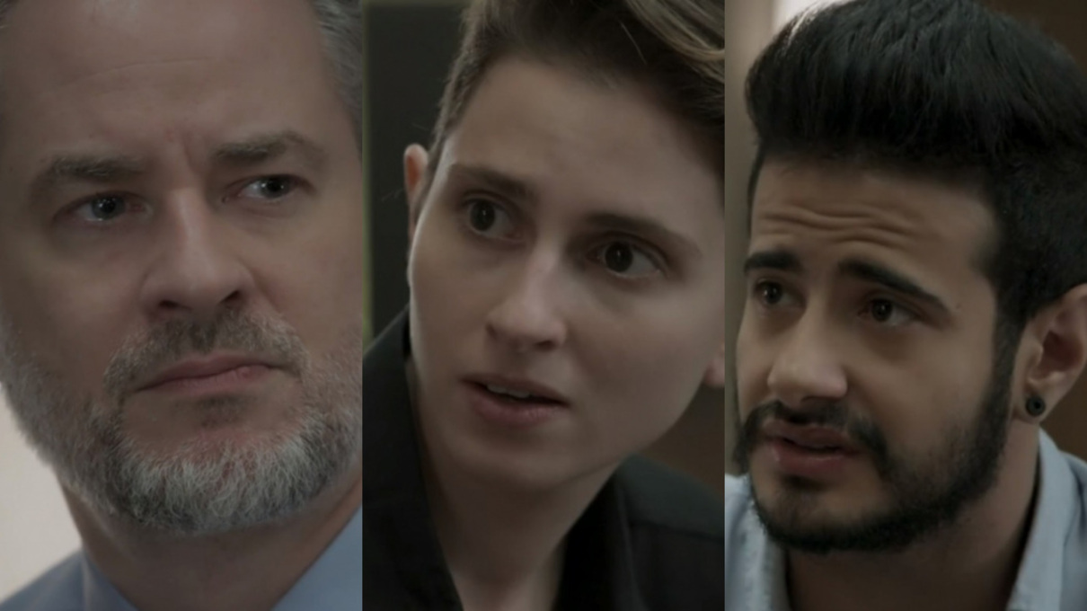 Eugênio (Dan Stulbach), Ivana (Carol Duarte) e Tarso Brant em A Força do Querer