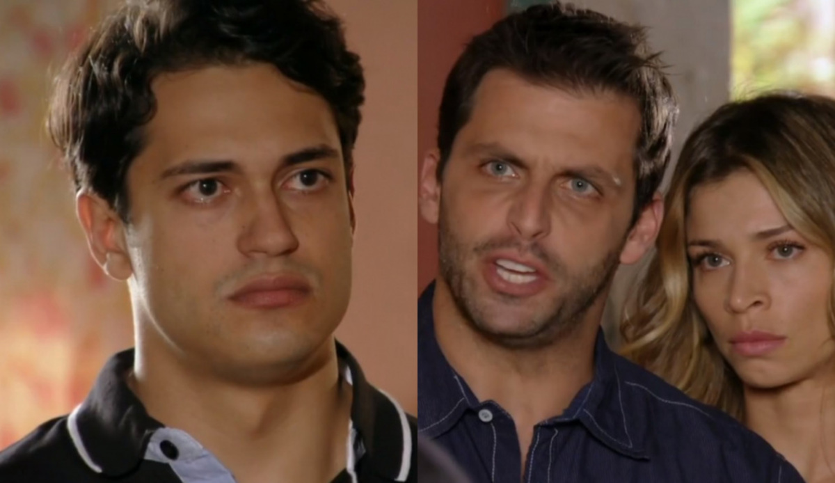 Hélio (Raphael Vianna), Cassiano (Henri Castelli) e Ester (Grazi Massafera) de Flor do Caribe (Reprodução - TV Globo)