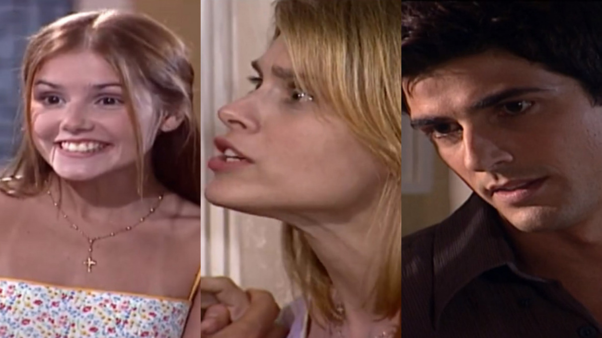 Íris (Deborah Secco), Camila (Carolina Dieckmann) e Edu (Reynaldo Gianecchini) de Laços de Família