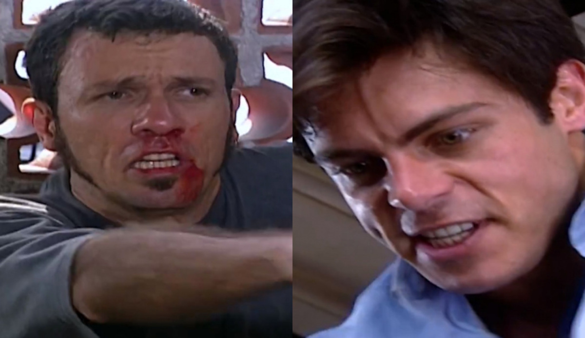 Maurinho (Luiz Nicolau) e Fred (Luigi Baricelli) de Laços de Família