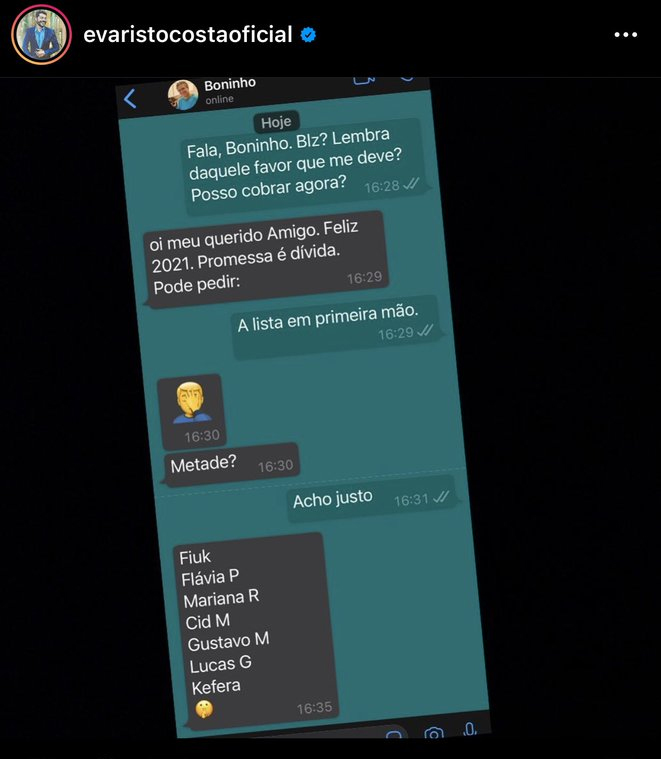 Suposta conversa de Evarisco Costa e Boninho