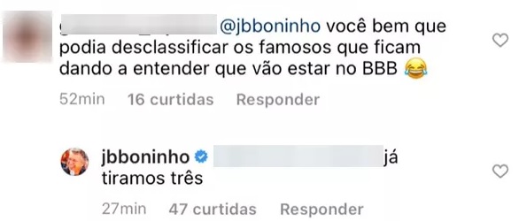 Boninho respondendo seguidor