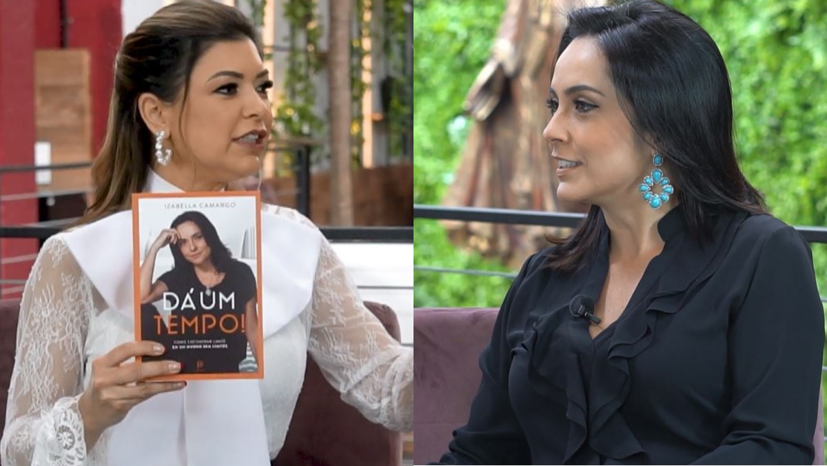 Izabella Camargo em entrevista a Amanda Françozo, na TV Aparecida (Foto: Reprodução TV Aparecida)