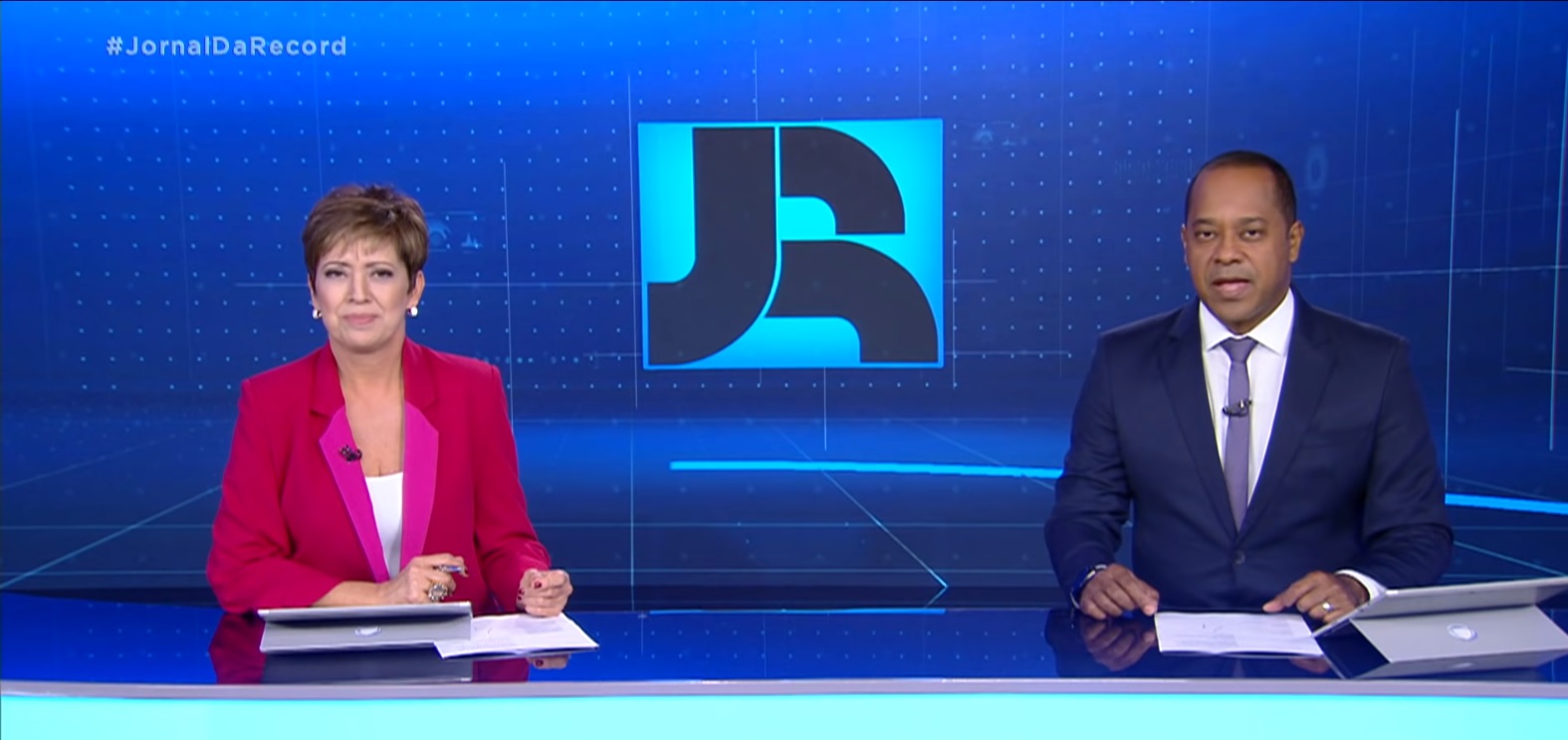Christina Lemos e Luiz Fara Monteiro no Jornal da Record