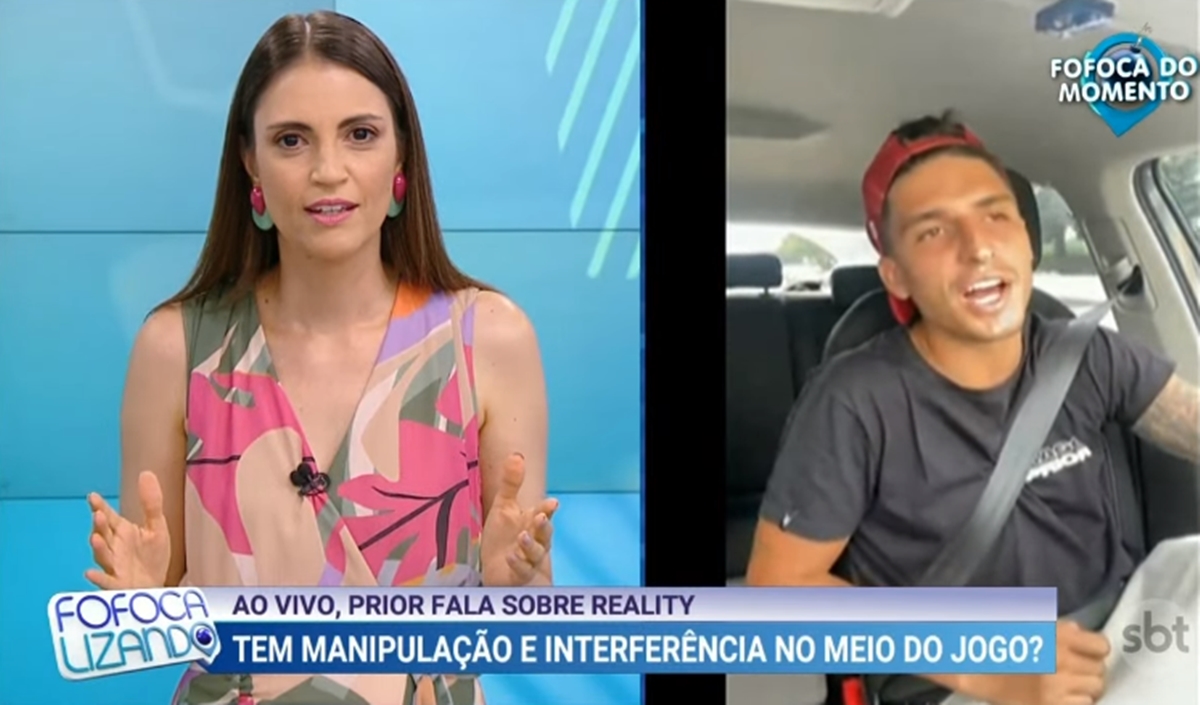 Felipe Prior concede entrevista ao vivo no Fofocalizando enquanto dirige (Reprodução: SBT)