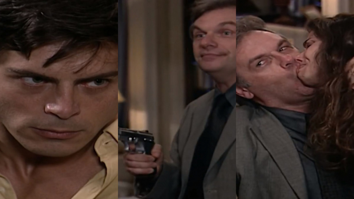 Fred (Luigi Baricelli), Orlando (Henri Pagnoncelli) e Capitu (Giovanna Antonelli) de Laços de Família
