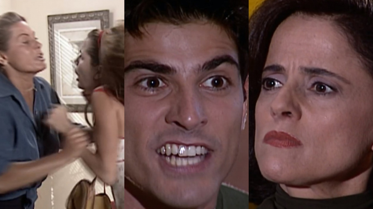 Helena (Vera Fischer), Íris (Deborah Secco), Edu (Reynaldo Gianecchini) e Alma (Marieta Severo) de Laços de Família