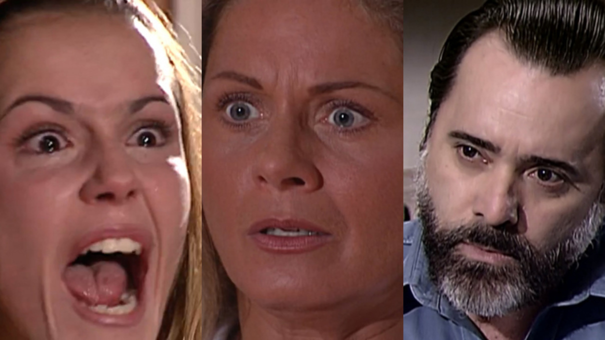 Íris (Deborah Secco), Helena (Vera Fischer) e Miguel (Tony Ramos) de Laços de Família