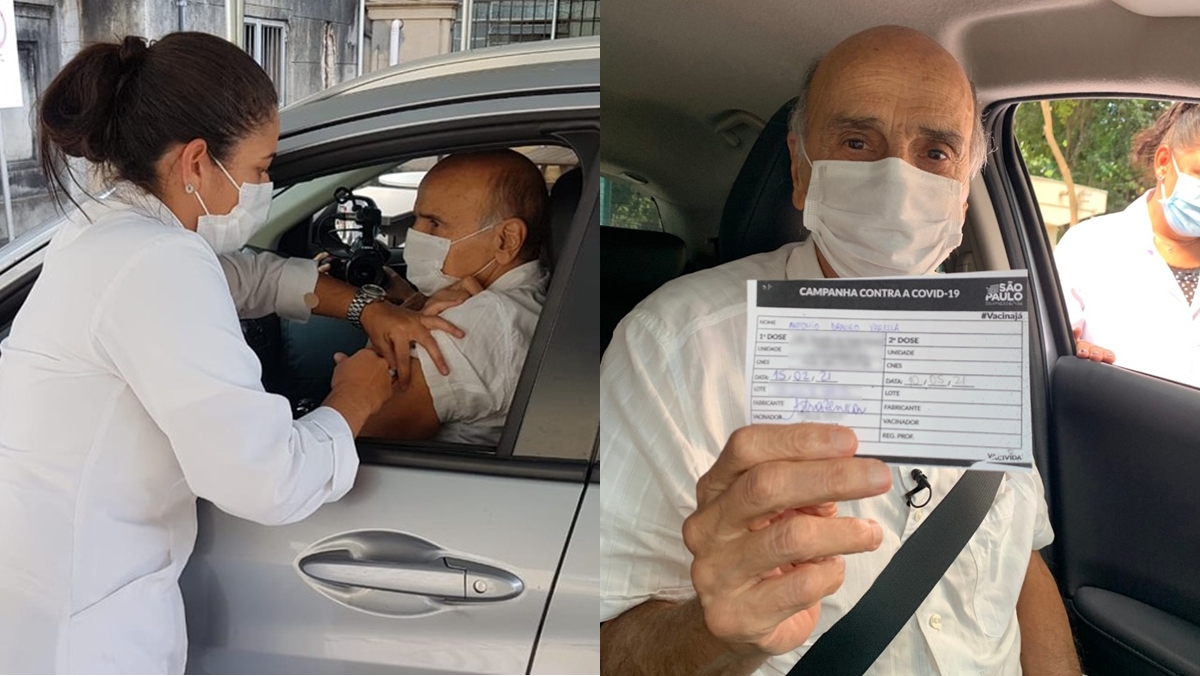 O médico Drauzio Varella exibe o comprovante de vacinação contra a Covid-19 nesta segunda-feira, dia 15, em São Paulo (Reprodução: Redes Sociais)
