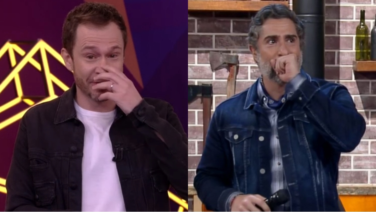 Tiago Leifert recebe apoio de Marcos Mion após cair no choro durante a apresentação do BBB 21 deste domingo, dia 7 (Foto/Reprodução)
