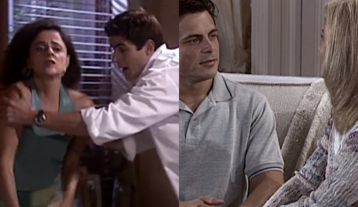 Alma (Marieta Severo), Edu (Reynaldo Gianecchini), Fred (Luigi Baricelli) e Helena (Vera Fischer) de Laços de Família