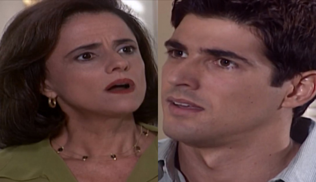Alma (Marieta Severo) e Edu (Reynaldo Gianecchini) de Laços de Família