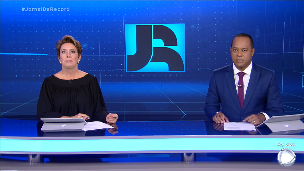 Cristina Lemos e Luiz Fara Monteiro no Jornal da Record