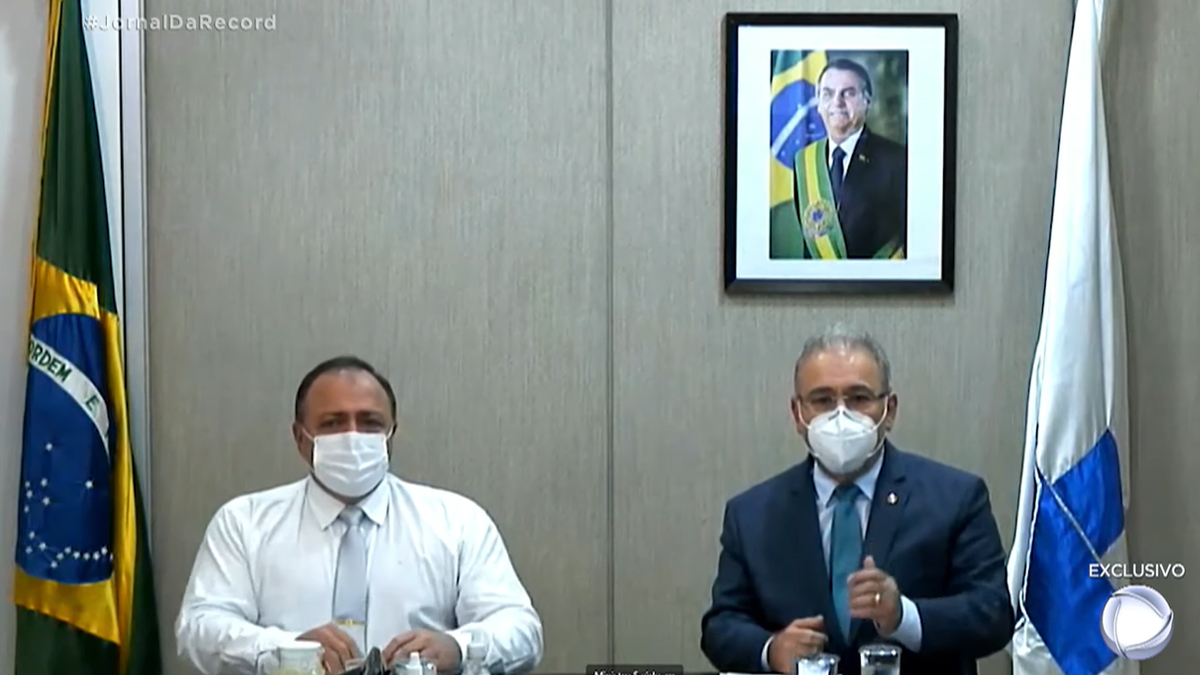 Eduardo Pazuello e Marcelo Queiroga no Jornal da Record