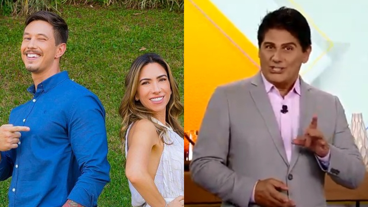 Gabriel Cartolano e Patrícia Abravanel na estreia do Vem pra Cá (SBT) e César Filho no comando do Hoje em Dia (Record TV) (Reprodução: SBT/Record TV)