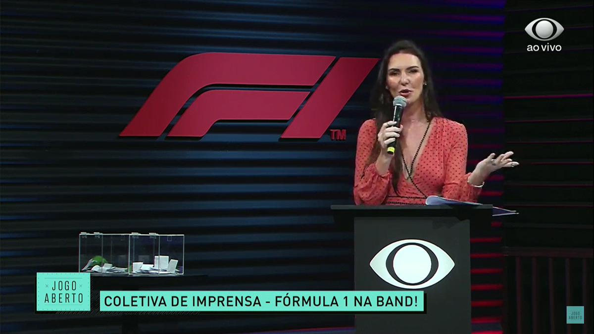 Glenda Kozlowski na coletiva de imprensa da Fórmula 1