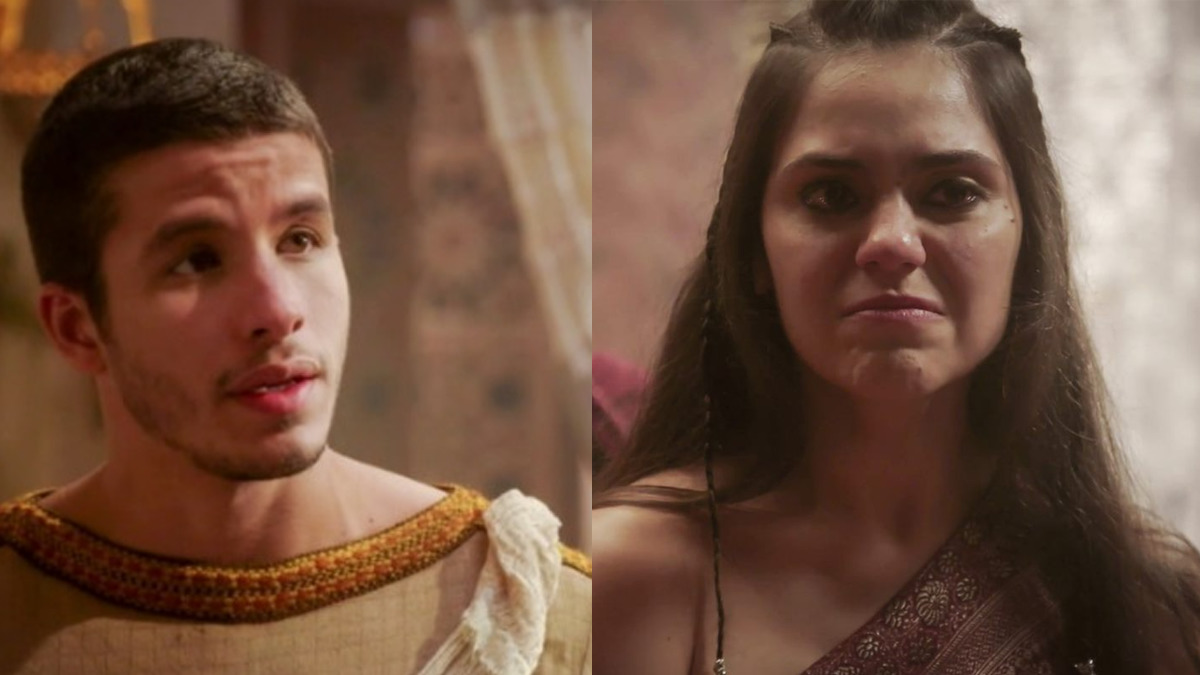 Harã (Ricky Tavares) captura Shakia (Jéssika Alves), de Gênesis (Reprodução/Record TV)