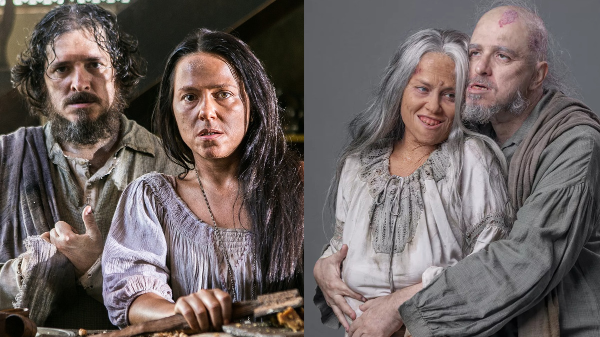 Licurgo (Guilherme Piva) e Germana (Vivianne Pasmanter) em Novo Mundo e Nos Tempos do Imperador (Reprodução/Globo)