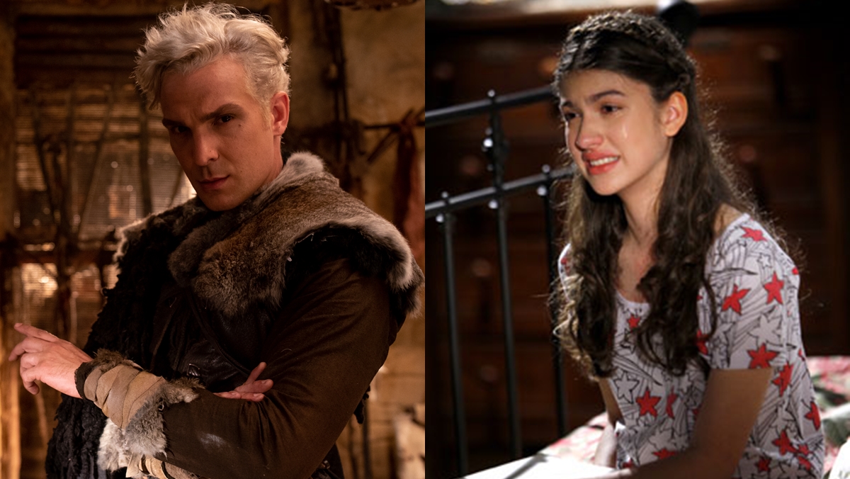 Lúcifer (Ígor Rickli) em Gênesis e Mili (Giovana Grigio) em Chiquititas (Reprodução/Montagem Observatório da TV)