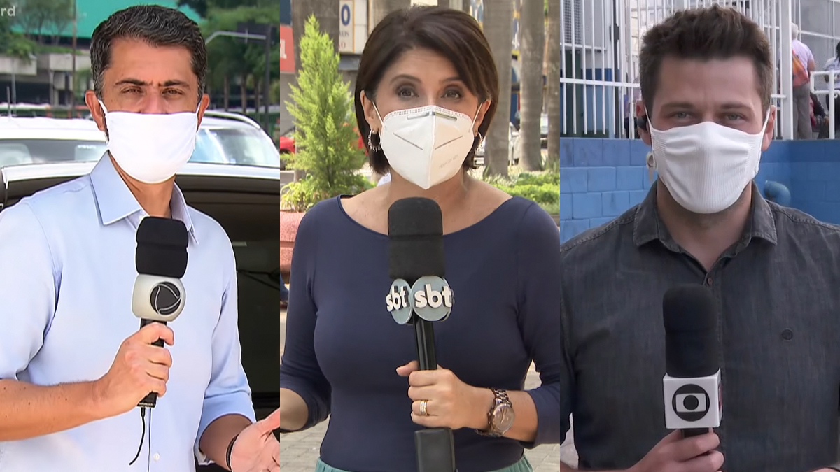 Repórteres utilizam máscaras de proteção contra o novo coronavírus